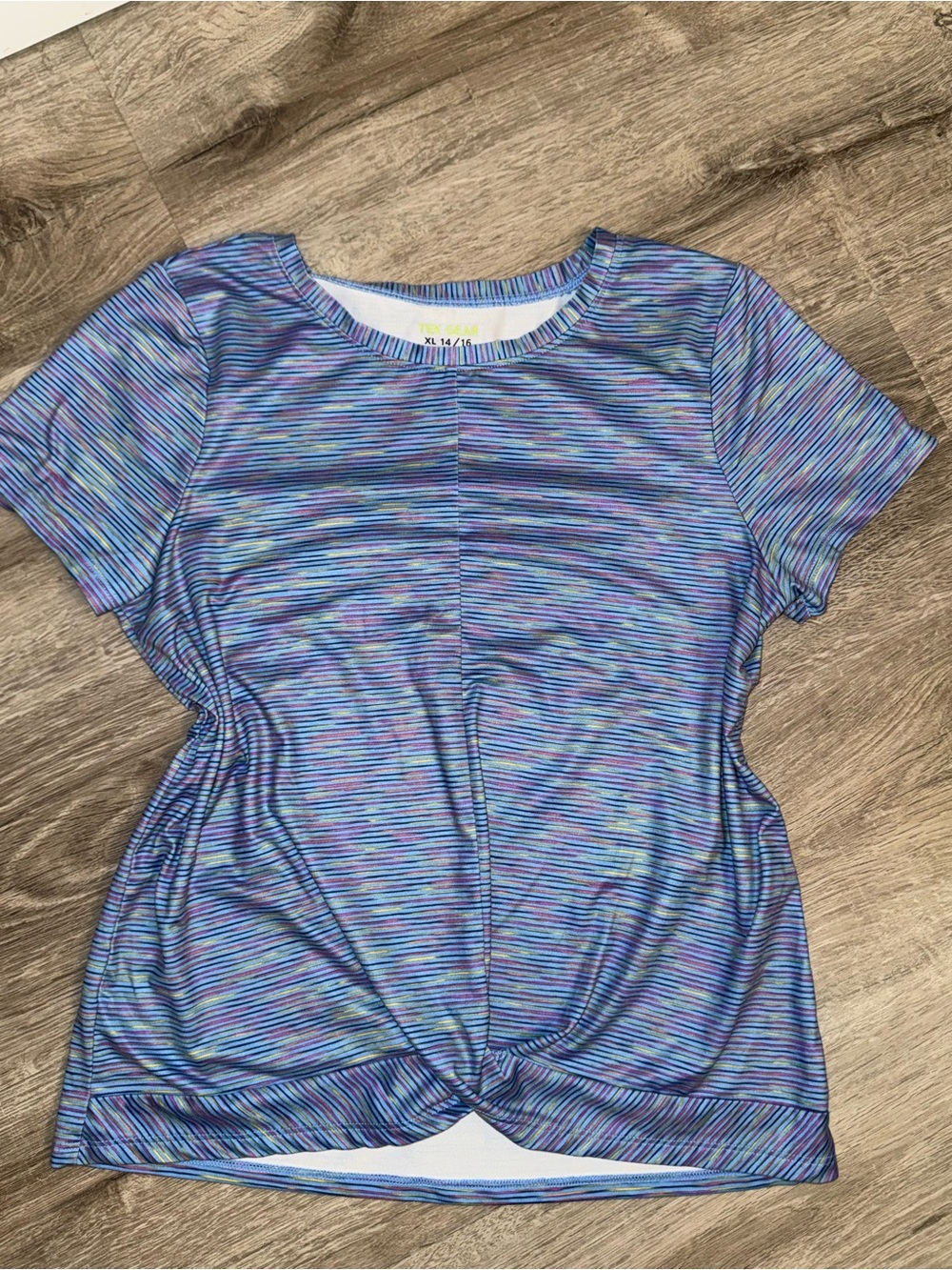tek gear Blue Multicolor Striped Twist-Hem Short Sleeve Tee